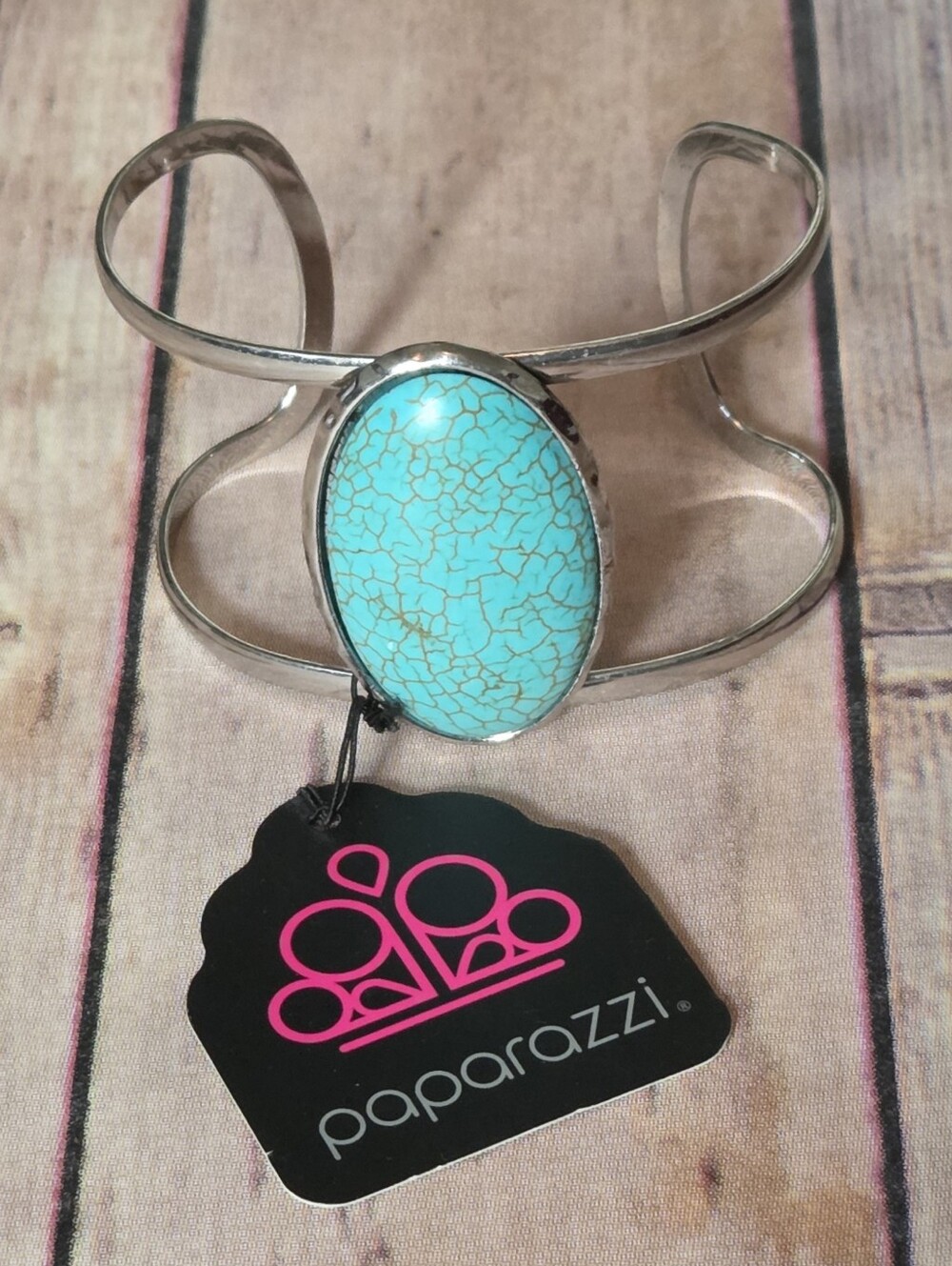 paparazzi Turquoise Oval Stone Silver Open Cuff Bracelet NWT